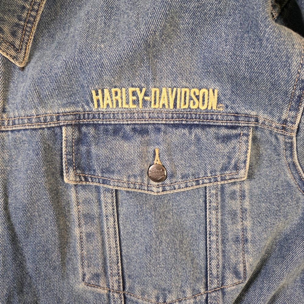 Harley-Davidson Denim Jacket 3XL Big & Tall Blue Jean Trucker Embroidered Logo - Picture 5 of 11